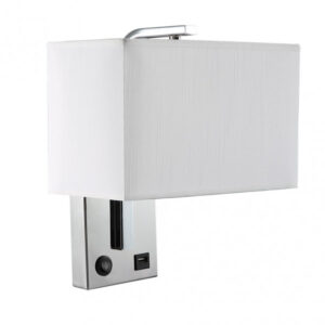Aplique 1xE27 Y Puerto Usb Agatha Cromo/Pan.blanca 27x25x15cm Con interruptor - Cromo / Blanco