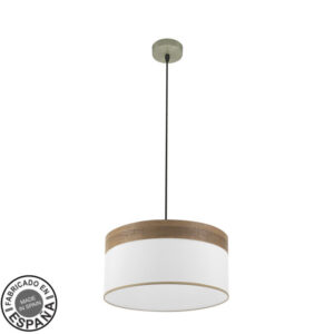 Colgante Cloe 1xe27 Cuero/blanca-madera Oscura Regx40x40 cm - Cuero/Blanco-Madera Oscura