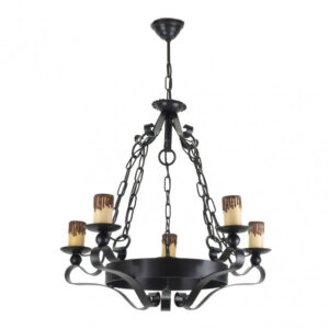 Lampara Rustica 5xe27 Medieval Negro Regx55x55 Cm - Negro