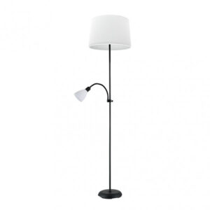 Pie De Salon Rilon 1xe27+1xe14 C/lector Negro  Pantalla Blanca 175,5x40x40 Cm - Negro