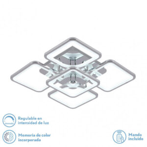 Plafon 129w 3000-4000-6500k Cromo Elara 9x58x58Cm 17415lm C.remoto,regulador Y Memoria - Cromo
