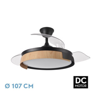 Ventilador Dc Provenza 72w 7200lm Negro/haya 3asp.desplegables 36/51x50/107d.3col, Remoto, Temporizador, Memoria - Negro/Haya