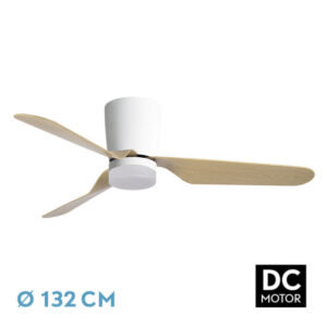 Ventilador 18w Dc Kochi Blanco 3 Aspas Haya 6 Vel 3000-4000-6000k Remoto+temporizador 132 D 2025 - Blanco/Haya