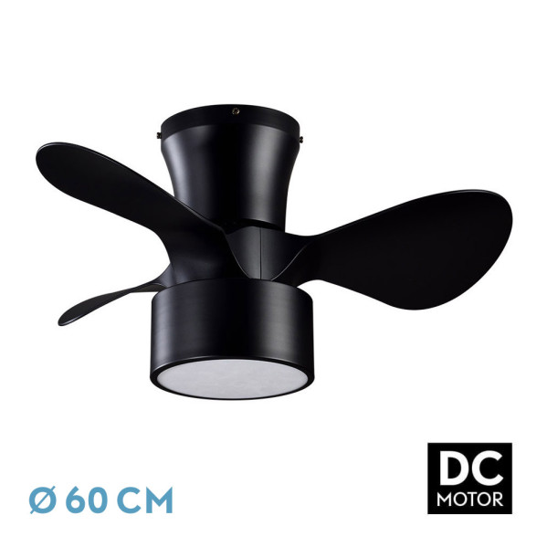 Ventilador DC 24w Kos Negro 3 Aspas 60d 6 Vel. 2390lm 3000-4500-6000k c/remoto, Memoria Y Temporizador - Negro