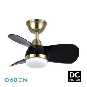 Ventilador Dc 24w Pirdo Cuero/negro 3 Aspas 60d 2400lm 6 Velocidades 3000-4500-6000k  C/remoto, Memoria Y Temporizador - cuero/Negro