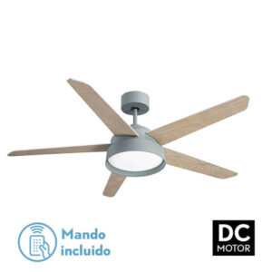 Ventilador 25w Dc Verde Lebeche 5 Aspas Rev.  Blanca/haya 6 Vel. 3000-4000-6000k 132d Remoto,memoria Y Temporizador - Verde/Blanco-Verde/Haya