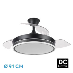 Ventilador Dc Bayomo Negro 72w 6120lm 91d 3asp.desplegables 3000-4000-6000k Remoto, Temporizador, Memoria - Negro