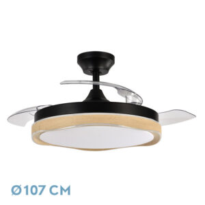 Ventilador Dc Blondi Negro/madera 72w 3aspas107d 7200lm 6vel 3000k,4500k,6000k Remoto+temporizador+memoria - Negro/Madera