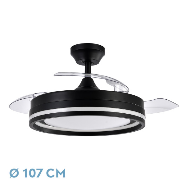 Ventilador Dc Cerrato Negro 72w 3aspas Desplegables 107d 7200lm 6vel 3000k,4500k,6000k, Remoto+temporizador+memoria - Negro