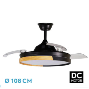 Ventilador Dc Emperador 72w Negro/haya 3aspas Desplegables 108d 7200lm 3000-4000-6000k Remoto+ Memoria+ Temporizador - Negro/Haya