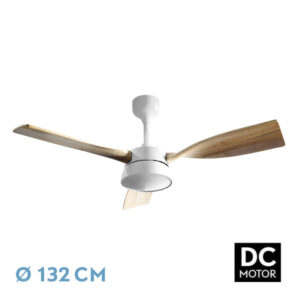 Ventilador Dc Estio 24w Blanco/haya 3aspas132d Regulable Intensidad 2650lm 3000k,4000k,6000k Remoto+temporizador+memoria - Blanco/Haya