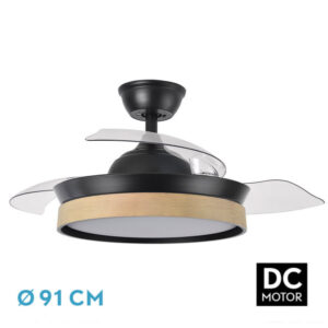 Ventilador Dc Iglu Negro/haya 72w 6120lm 91d 3asp.desplegable 3000-4000-6000k Remoto, Temporizador, Memoria - Negro/Haya