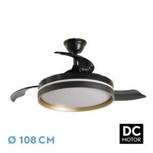 Ventilador Dc Mandarin Negro/oro 72w 3aspas 108d Reg.intensidad 7200lm 3000-4000-6500k Remoto+memoria+temporizador - Negro / Oro