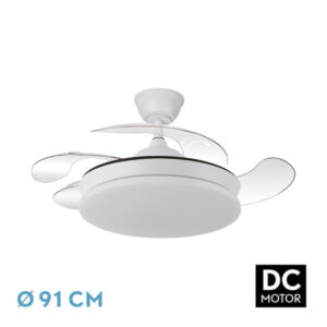 Ventilador Dc Tridente Mini 59w Blanco 4aspas Desp. 91d 6980lm Reg.intensidad Remoto+temporizador+memoria 3000-4000-6000k - Blanco