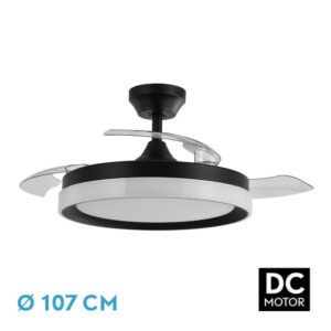 Ventilador Dc Zenit Negro 72w 3aspas Desplegables 107d 7200lm 6vel 3000k,4500k,6000k, Remoto+temporizador+memoria - Negro