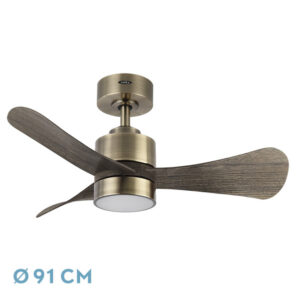 Ventilador Dc Zepelin 18w 1900lm Cuero/roble 3aspas  91d 3000-4000-6500k Remoto,memoria Y Temporizador - Cuero / Roble