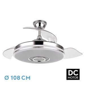 Ventilador Dc Noto 72w 6120lm Cromo 3asp.desp.108d 3 Colores+rgb Bluetooth, Remoto, Memoria Y Altavoz - Cromo